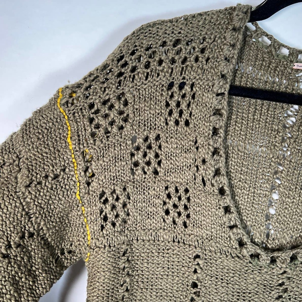 Free People Flower Child Tunic Sweater S Green Open Knit Eyelet Pullover - Picture 5 of 8